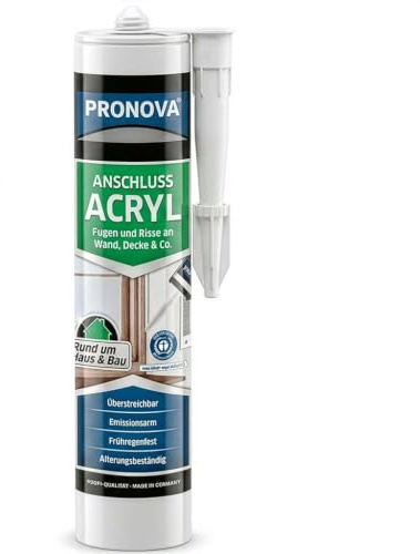 PRONOVA Anschluss Acryl Grau 300ml | Für Rollladenkästen, Treppen, Türen, Sockelleisten und Zierprofilen, Zum Verschließen von Rissen