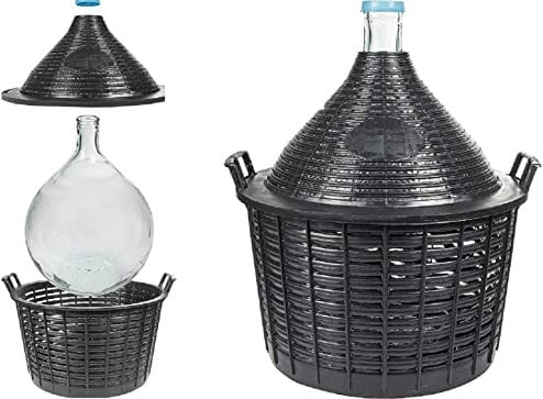 Carboys, demijohns, wine bottles in a plastic basket in various sizes, 5 to 20 litres., 20 litres