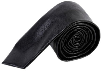 Hello Tie Herren Schmale Krawatte aus PU-Leder, handgefertigt, Schwarz