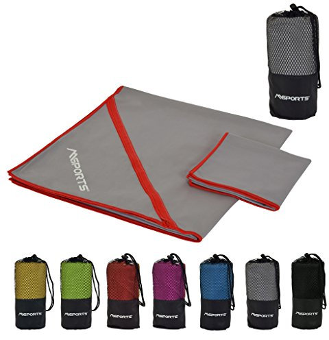 MSPORTS Mikrofaser Handtuch 2er Set inkl. Tragetasche | 138cm x 70cm und 60cm x 30cm | Sports & Travel Towel | Reisehandtuch Ultraleicht, schnelltrocknend, antibakteriell | Towel (Anthrazit)