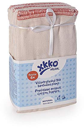 XKKO Prefolds - 100% Bio-Baumwolle - (6 Stück) - Medium (roter Saum) - 35,5x40,5 cm (5-11 kg) - Jetzt neu aus Bio-Baumwolle! XKKO ist eine beliebte Marke welche in Europa produziert.