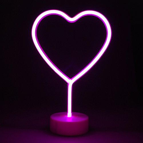 simpa LED Novelty Neon Light - HEART PINK - Choose from various designs & colours - Ideal for your home, office desk or as a gift - USB power cable included. Uses 3 x AA Batteries Not Supplied