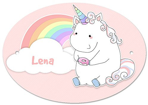 Türschild mit Namen Lena und Einhorn-Motiv in Pastell-Optik für Mädchen | Kinderzimmer-Schild