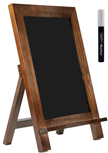 ChalkPro Tableau noir sur pied encadré en bois (marron rustique) + marqueur à craie blanche | Tableau mémo magnétique non poreux | Décoration pour cuisine, maison, bar, comptoir, mariage, café et