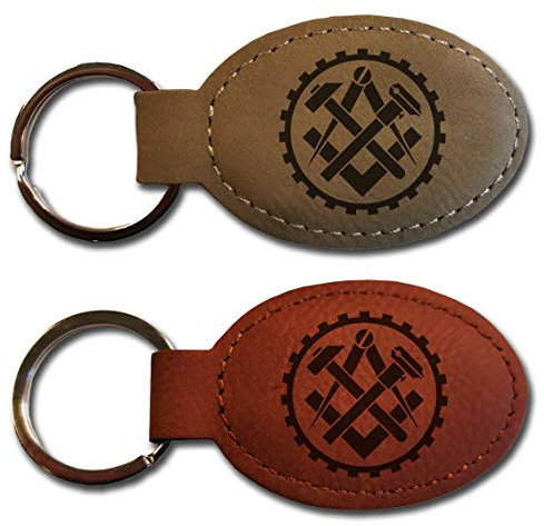 elbedruck Schlüsselanhänger mit Gravur Zunftwappen Machaniker Zunft Mechatroniker Zunftlogo (Graubraun)