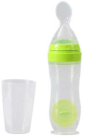 Biberón de 120 Ml Tipo de Succión Pasta de Arroz Papilla Cuchara Alimentador con Cubierta Antipolvo Biberones Dispensadores de Alimentos para Bebés Bebés Verde