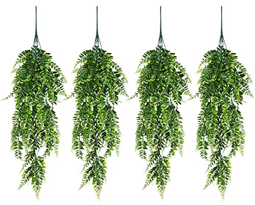 4 Pcs Artificial Hanging Plants, Decorative Artificial Fake Trailing Plants, Artificial Faux Fake Ferns Ivy Garland Plants, Indoors Outdoors Vines Plants for Home Garden Wall Hanging Baskets Decor
