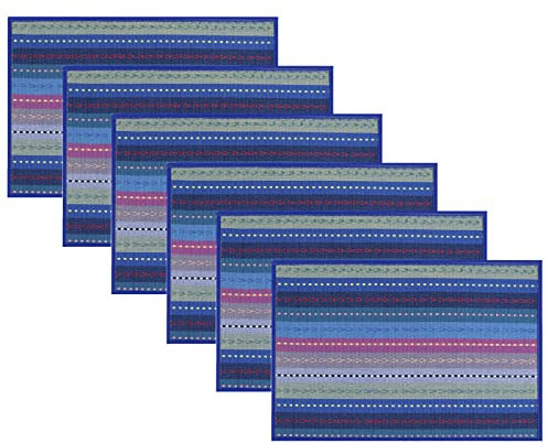 Set of 6 Cotton Placemats, Easy to Clean Dining Mats, Woven Washable Heat Resistant Non Slip Mats for Kitchen Table Party (Blue)