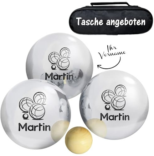 KDO MAGIC - Boule de pétanque personnalisée - Triplette 550g gravée - Pétanque Personnalisable - Lot de 3 Boules et 1 cochonnet - Idée Cadeau (Modèle Triplette)