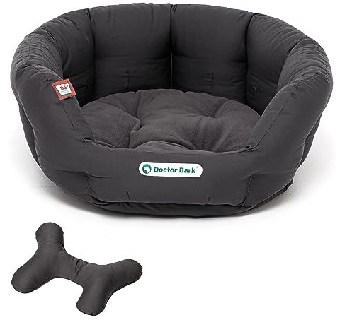 Doctor Bark - Hundebett rund - kuscheliger Hundekorb für größere Hunde mit orthopädischem Wendekissen und Toy-Bone - Waschbar bis 95°C - Made in Germany (L - 60x50 cm, Grau)