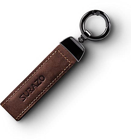 SURAZO® Porte-clés en Cuir Véritable pour Homme et Femme - Grand avec Mousqueton en Acier Inoxydable - Long - Cadeau, Brun