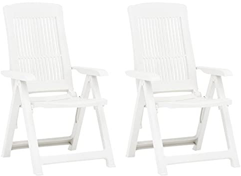 MOONAIRY Verstellbare Gartenstühle 2 STK Hochlehner, Campingstühle, Lehnstühle, Wetterfest Stuhl, Garden Chair, Kunststoff Weiß