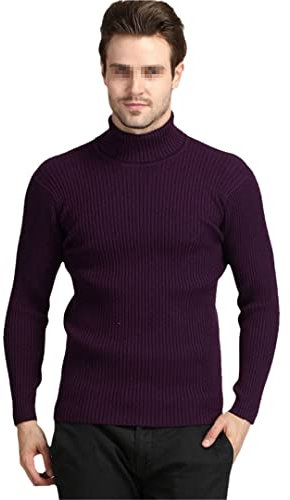 Inverno Spessore Caldo Maglione Cashmere Uomo Dolcevita Mens Maglioni Pullover Uomo Maglieria di Lana, Viola, XL