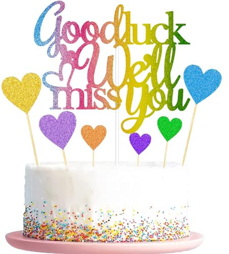 Elicola We Will Miss You Good Luck Cake Toppers Glitter We Will Miss You Cake Topper for Job Change Retirement Graduation Party Cake Decorations, Multicolor