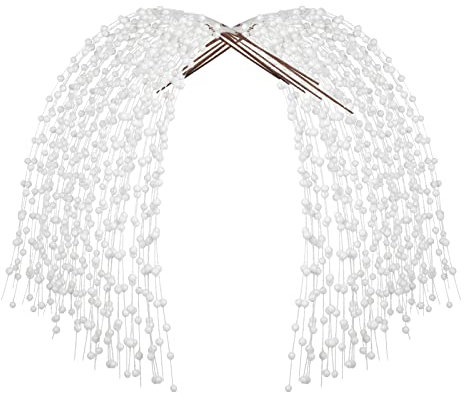6 steli di bacche artificiali glitterate, rami bianchi da 76 cm, steli per albero di Natale, bastoncini di bacche di salice piangenti decorativi (bianco)