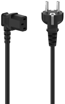 Hama Netzkabel 90° abgewinkelt, 5 m (französischer Stecker mit Erde auf Buchse IEC C13, abgewinkelt, geschützter Kontakt, für PC, Monitor, Drucker) schwarz