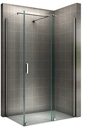 i-flair Mampara de ducha NADINE 120 x 90 cm, con puerta corredera en cromo 8 mm, vidrio templado de seguridad transparente, montaje a izquierda y derecha
