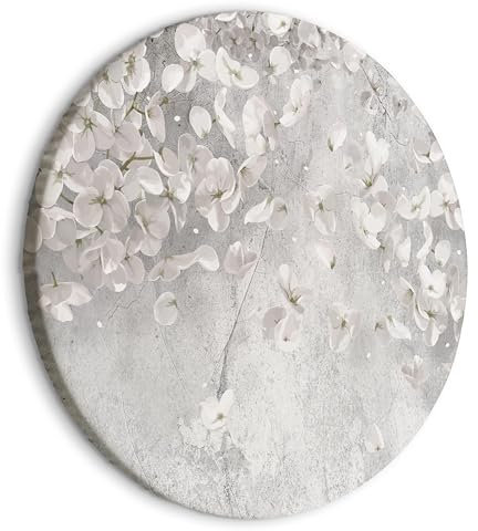murando - runde Bilder weiße Blumen 60x60 cm Leinwandbild 1 tlg Kunstdruck modern Wandbilder XXL Wanddekoration Design Wand Bild Natur Pflanzenmotiv Betonoptik grau b-C-1004-bc-a