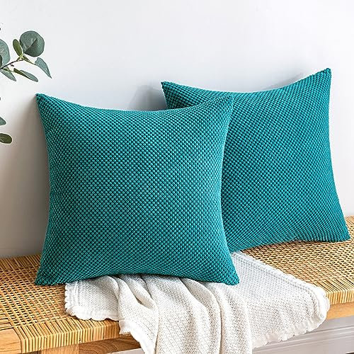 EMEMA Kordsamt Kissenbezug Dekorative Granulat Sofakissen Dekokissen Kissenbezüge Kissenhülle Couchkissen Überwurf Kissen Bezug Zierkissen für Couch Sofa Wohnzimmer 2er Set 40x40 cm Seeblau