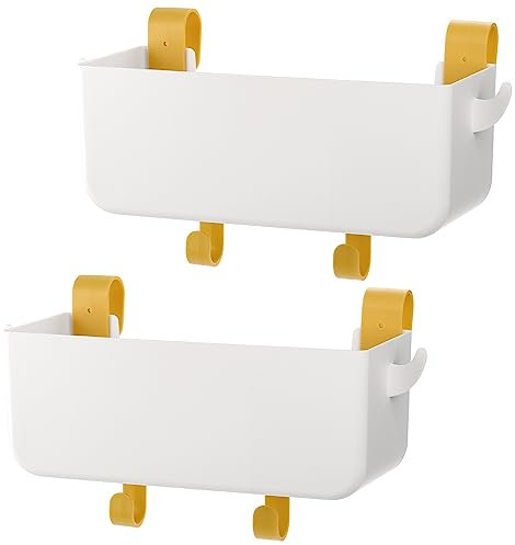 yarlung 2 Pack Bedside Organizer Hanging Caddy, Bunk Bed Shelf Plastic Storage Basket with Hooks for Dorm, Bathroom Handrail, Remote Holder, Bottles, Office Supplies