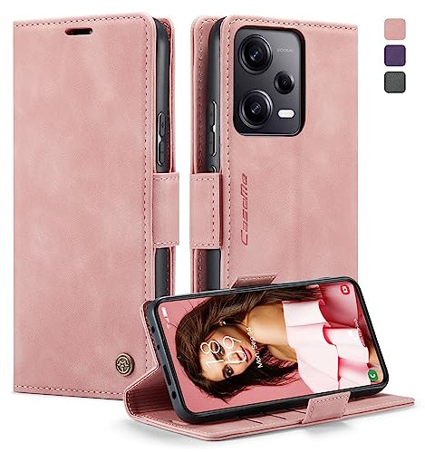 KZB Handyhülle für Xiaomi Redmi Note 12 Pro 5G/ Poco X5 Pro 5G Hülle Premium Leder Klappbar Tasche RFID Schutzhülle Magnet Kartenfach Standfunktion Flip Case - Rosa