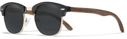 KINGSEVEN Handgefertigte 2023 Sonnenbrille aus schwarzem Walnussholz Männer polarisierte UV400-Schutz halbrandlose Retro-Brillen Frauen Oculos (Schwarz)