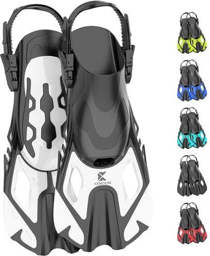 Khroom Schnorchelflossen verstellbar für Kinder Damen Herren | Kurze Tauchflossen & Flippers zum Schnorcheln Schwimmen Tauchen | leichte Schwimmflossen für Urlaub & Pool (Weiß 32-36)