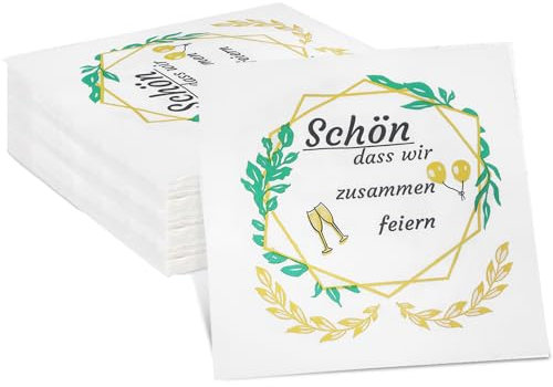 YOUYIKE 20/50/100 Stück Servietten Feier, 33x33cm, Geburtstag Servietten, Party Servietten Hochzeit mit Spruch Schön, Dass Wir Zusammen Feiern für Hochzeit Jahrestag silvester deko(20)