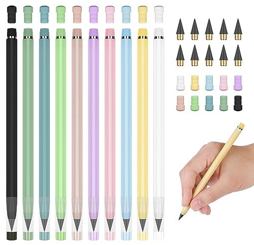 Vicloon Bleistifte Ewig, 10pcs Ewiger Bleistift Tintenloser, Magischer Bleistifte Set mit Radiergummi, Magic Pencil mit Austauschbarem Bleistift Wechselkopf Unendliche Bleistifte Bunte Macarons(D)
