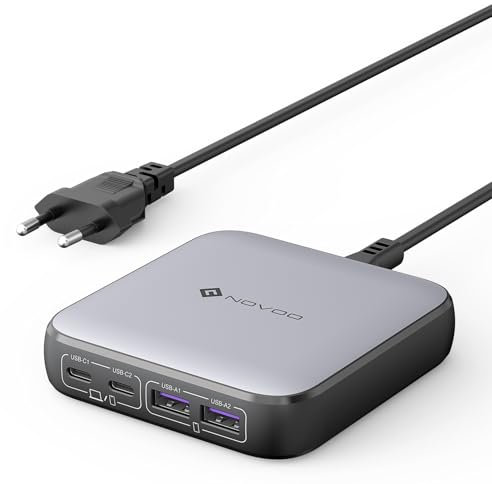 NOVOO C da Tavolo Caricatore GaN a 4 Porte, Caricatore C da 65 W con 2 C e 2 A (65 W Max), Supporta PD PPS per MacBook Pro/Air, Laptop C, iPhone 15/14, Galaxy S23, iPad