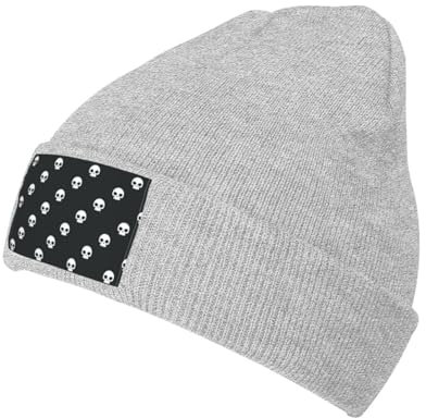 LAMAME Schädel Gedruckt Gestrickte Fleece Kappe Modische krempenlose Kappe Warme Mützen, grau, 5-8