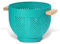 Passoire en métal avec poignée en bois, revêtement en poudre, passoire en métal de 22 cm, grande passoire de cuisine avec base stable, parfaite pour les pâtes, les fruits, les légumes (bleu sarcelle)