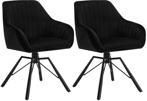WOLTU Esszimmerstühle drehbar 2er Set, Samt Stuhl Esszimmer, Sessel Wohnzimmer, Drehstuhl, Küchenstuhl, Polsterstuhl mit Armlehnen, Loungesessel ergonomisch, Schwarz, EZS12sz-2