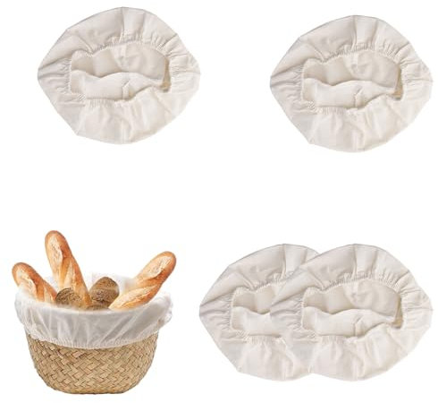 MOROBOR 4PCS 9 Inch Round Bread Proofing Basket Cloth Liner Fermentation Basket Liner Natural Rattan Baking Dough Sourdough Banneton Baskets Cover Bread Baking Supplies