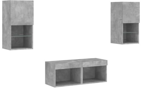 vidaXL Mobili TV a Muro 4pz con Luci LED Grigio Cemento, Mobile TV a Parete con luci LED, Mobile Porta TV, Mobile TV pensile, Mobile TV