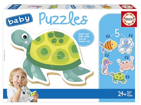Educa - Baby Puzzle Tiere im Wasser | 5in1 Babypuzzleset 3/4/5 Teile | Tierformen, Erstes Puzzle | ab 24 Monaten (19951)