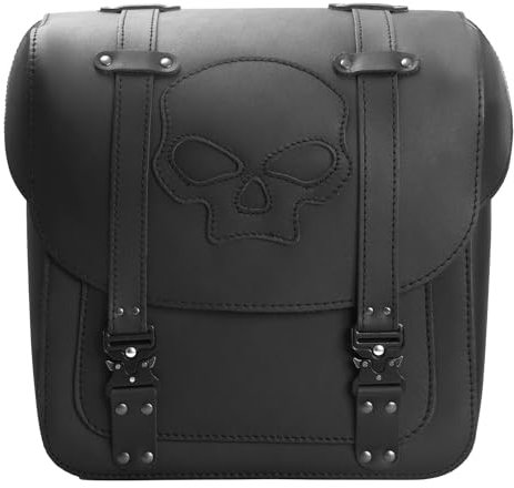 ORLETANOS Olymp Skull Blackline Seitentasche kompatibel mit Harley Davidson Softail Fatboy Heritage Starrrahmen Bobber Shovelhead Panhead Wildstar Dragstar VN800 Packtasche Seitenkoffer