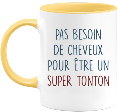 quotedazur Café-Croissant - Mug Personnalisé Tasse Humour Annonce Pas Besoin De Cheveux Pour Être Un Super Tonton - Cadeau Noël Original Drôle Futur Tonton Anniversaire - Jaune/Céramique