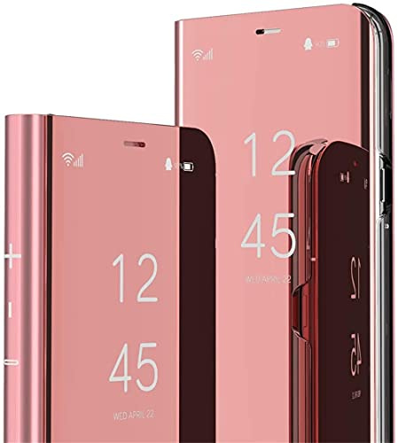 SIYOPINPFY Glitter Mirror Flip Case for iPhone 15 Pro Rose Gold JM | Deluxe Plating Mirror Makeup Hard Cover with Clear View , Full Body Protective , Stand Shockproof Aesthetic for Women Girls