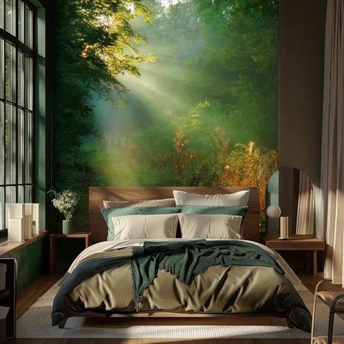 AMUGISH Sunlit Forest Wall Mural Wallpaper | Premium Non-Pasted with Bas-Relief | Tranquil Nature Scene for Living Room, Bedroom, Kitchen, Nursery - 118''W x 98''H Unpasted