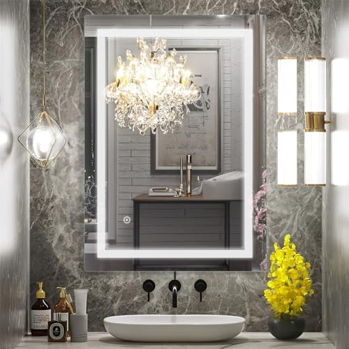 sunrik Spiegel mit Beleuchtung,badspiegel mit Beleuchtung 80x100cm,badspiegel mit Touchschalter,badezimmerspiegel mit Beleuchtung 6500K Bianco Freddo