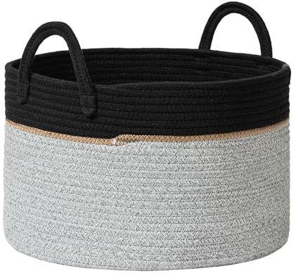 LA JOLIE MUSE Geflochtener Aufbewahrungskorb, Wäschekorb 40 * 25 cm, Baumwoll-Organizer, Korb für das Kinderzimmer, Geschenk für die Wohnkultur, Zinn-Grau