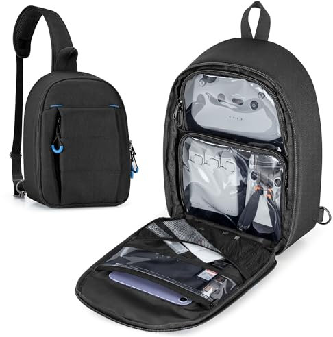 PGmoon Tragetasche kompatibel mit DJI Mini 3 / Mini 4 Pro, Sling Travel Drone Tragetasche mit mehreren Taschen für RC Controller, Ladehub und mehr Zubehör (patentiertes Design)