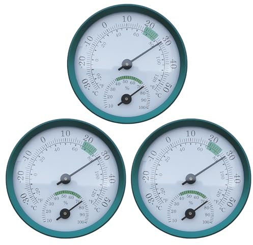 PRITOK Analog Thermometer Hygrometer 2in1: 3 Stück Mini Thermo-Hygrometer mit farbigen Komfortzonen, Luftfeuchtigkeitsmesser Innen für Baby Zuhause Garage Wohnzimmer Office, Ø 57mm
