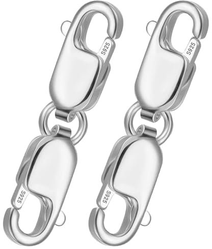 2 Pcs Silver Double Clasps, 925 Sterling Silver Double Lobster Clasp Extender, Double Claw Clasps Bracelet Necklace Extension Connector, Jewelry Lobster Clasp Accessories for Jewelry Making