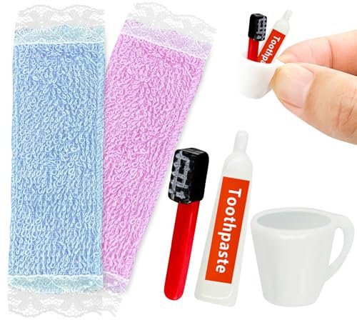Wichtel Zubehör Baden, Wichtelzubehör Bade Set für Wichteltür Weihnachten und Puppenhaus Deko, Wichtel Wasch Set mit Mini Zahnbürste Zahnpasta Becher Handtuch