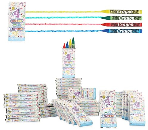 HENBRANDT 60 x Mini Wax Crayons for Kids Pack of 4 Assorted Colours Children’s Stocking Fillers Wedding Activity Pack Birthday Party Favours Loot Bag Fillers Classroom Rewards for Boys and Girls