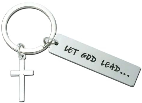 Schlüsselanhänger Christlich Let God Lead, Edelstahl, 5 x 1,2cm