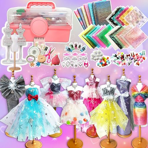 Fashion Designer Enfant, 900+Pcs Trousse Création Mode pour Filles, Design Mode Kit, Activité Manuelle Cadeau 8 9 10 11 12 Ans avec Mannequins Carnet Croquis Créatifs Manuelle Couture Activités