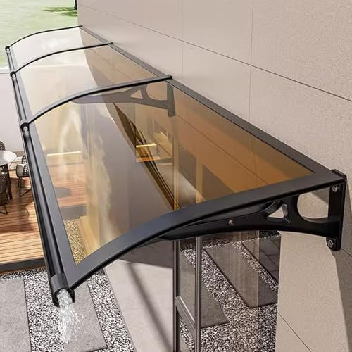 Vordach Überdachung Haustürvordach,Aluminium Vordach Haustür aus Polycarbonat,Braune Platte + Schwarze Halterung,für Draußen Sonnenschutz Regenschutz,Pultbogenvordach (60x260cm/24 x102)